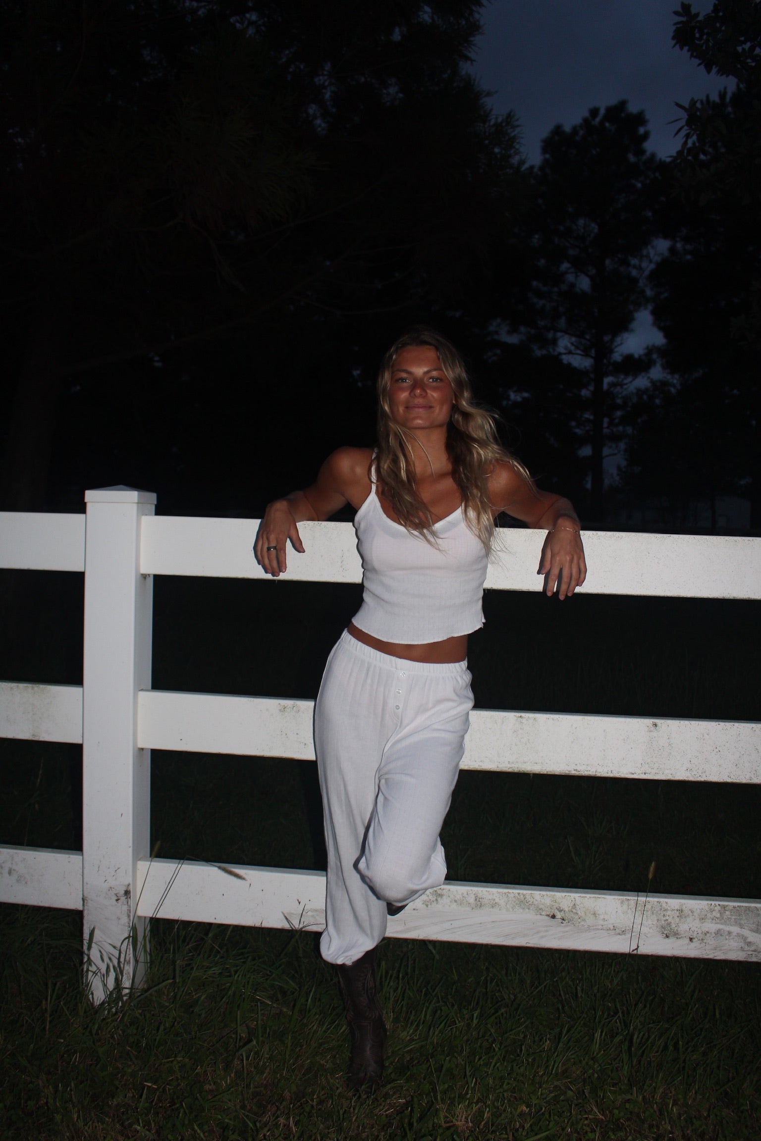 White Pointelle Tank & Pant Set